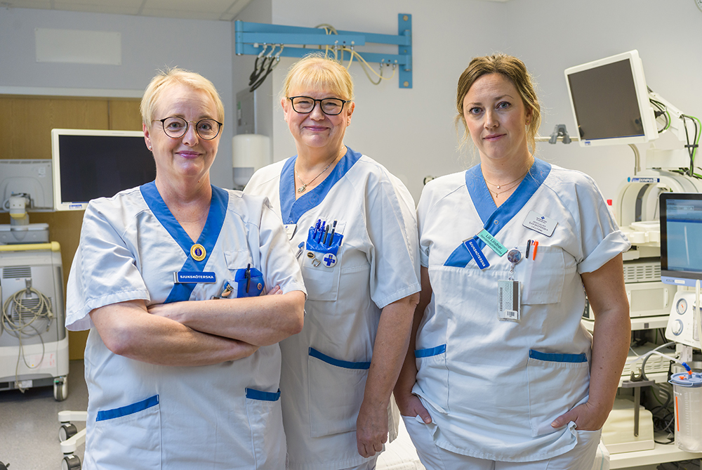 Ulrika Dovner, Ann-Chatrine Sonesson och Lili Lindner vid verksamhetsområde kirurgi på Akademiska sjukhuset. Foto: Göran Ekeberg