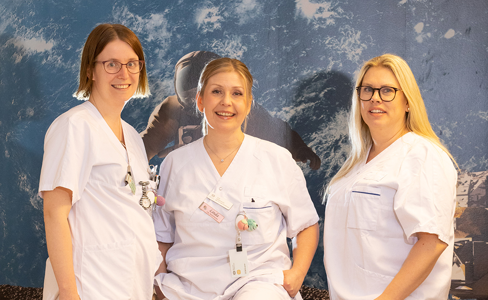 Cecilia Bratt, Linda Book och Madeleine Andersson på Barn- och ungdomskliniken på Mälarsjukhuset i Eskilstuna. Foto: Pierre Pocs