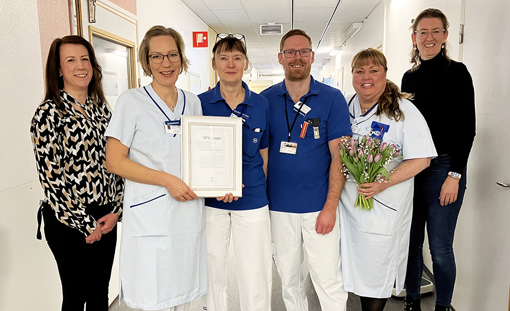 Avdelning C126 på Thorax-kärlkliniken på Universitetssjukhuset i Linköping belönades 2024 med Region Östergötlands VFU-pris. Foto: Region Östergötland